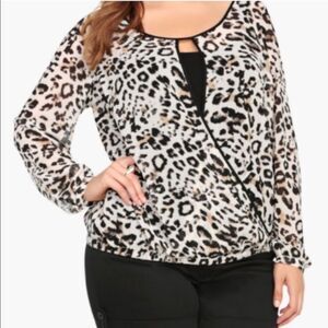 Torrid Animal Print Surplice Long Sleeve Blouse